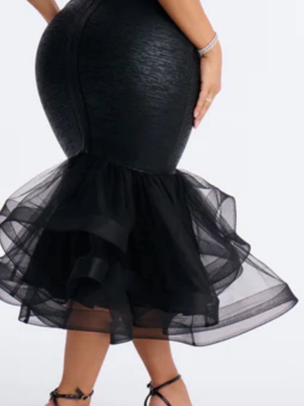 Strapless Black Ruffle-Hem Mermaid Midi Dress - Picture 5 of 5